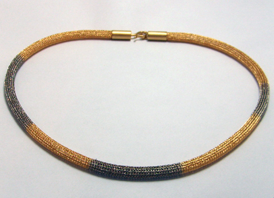 Strickkette handgearbeitet 750/-Weiß- und Gelbgold